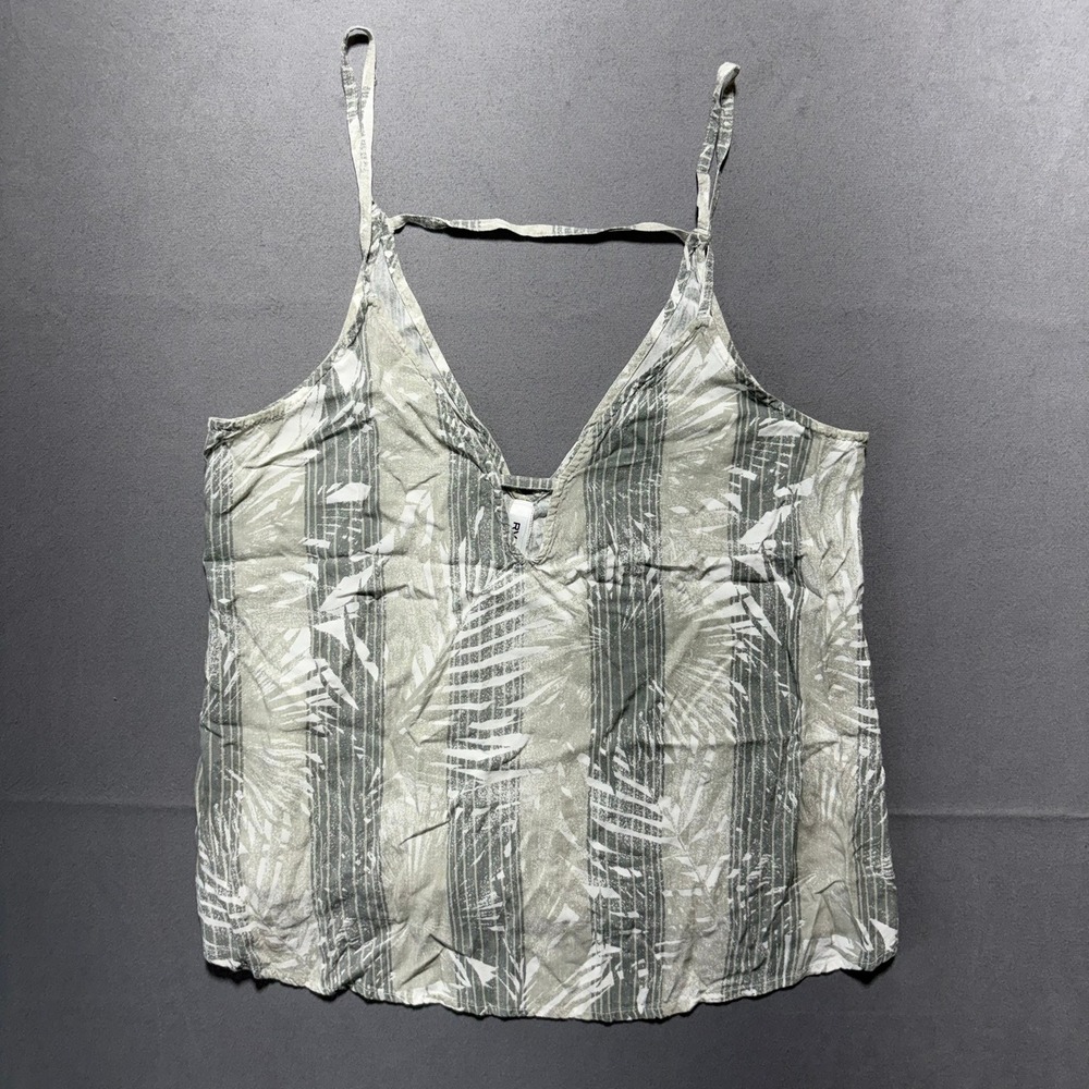 RVCA Womens Tropical Palm Stripe V-Neck Cami Top Green White Size M WJ512ASH